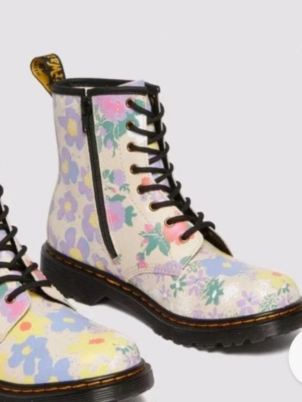 Dr. Martens Floral Lace-Up Boots in Cream with Pastel Accents